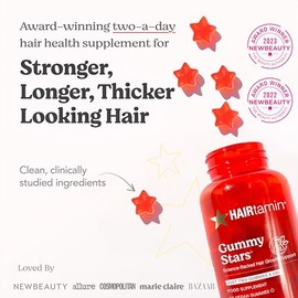 HAIRtamin Gummy Stars 1 Month, Vegan high-dose biotin Gummies for Longer and Stronger Hair, Vegan, 60 Gummies