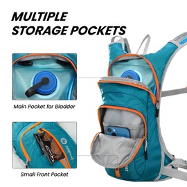 Nepest Hydration Pack Backpack with 2L Water Bladder, Lightweight Water Backpack for Hiking, Running, Biking, Teal