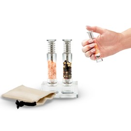 Travel Salt And Pepper Grinder Set, Grind Gourmet Original Pump & Grind Salt and Pepper Push It, Spice Grinder (Clear)