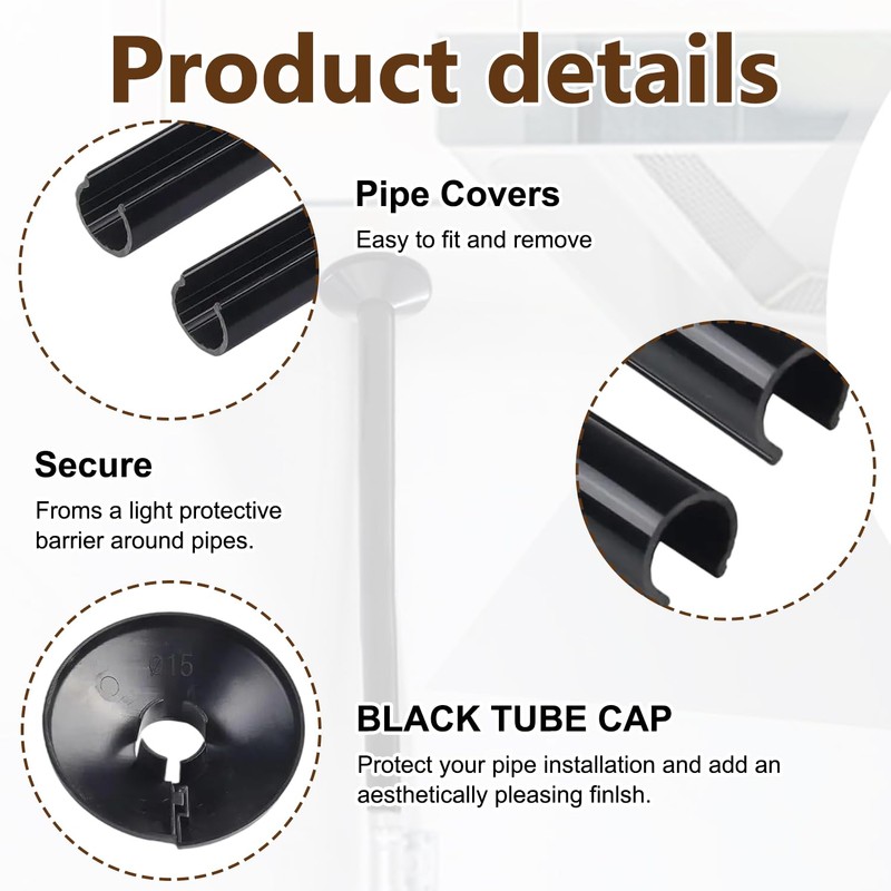 Pack of 4 Black 15mm Radiator Pipe Hole Covers –