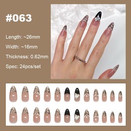 【NEW ARRIVALS!】 Press on Nails French Tip Bling Coffin Short Almond Fake Nails with Designs Glue on Nails Long Glossy Gradient Medium False Nails Reusable Full Cover Thick Nail Acrylic Stick on Nails for Women Girls 24 Pcs:_063