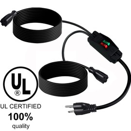 Makevivi 2 Way Extension Cord with On/Off Switch 3 Prong Outdoor Extension Cord Splitter, Heavy Duty Extension Cord with SJTW 14AWG 15A/125V and 18AWG 10A/125V(15 Ft, Black)