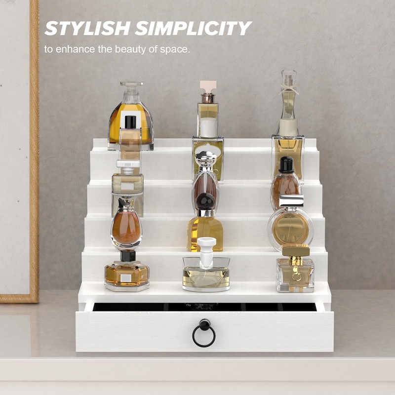 upcessory Cologne Organizer for Men, 5 Tier White Cologne Shelf,