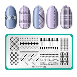 Maniology Plaid Season Nail Stamping Plate, Argyle-Inspired and Tartan Stamp Plates, Classic Checkered Patterns, Houndstooth Manicure Designs