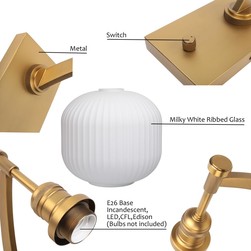 Pathson Milk White Glass Wall Sconce with Switch, Hardwired Wall