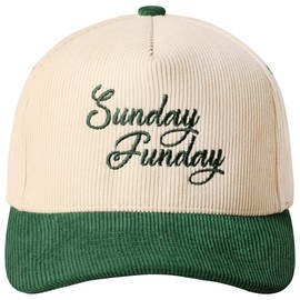 MIRMARU Vintage Novelty Embroidered Two-Tone Cotton Corduroy Trucker Baseball Cap for Men & Women (US, Alpha, One Size, Sunday Funday-Green)