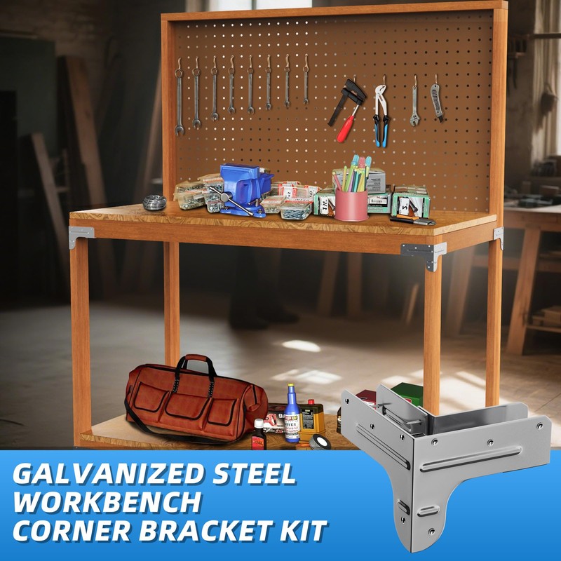 8 PCS Galvanized Steel Workbench Corner Bracket Kit - Heavy