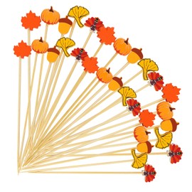 100PCS Fall Cocktail Picks 4.7 Inch, Thanksgiving Picks Leaves Pumpkin Acorn Turkey Toothpicks Fancy Toothpicks Cocktail Skewers for Thanksgiving Decorations Party Supplies (Thanksgiving)
