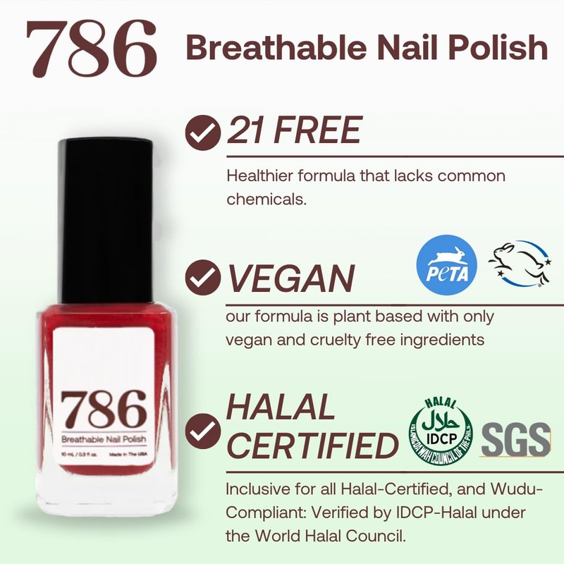 786 Cosmetics Breathable Nail Polish - Halal & Vegan, 21-Free,