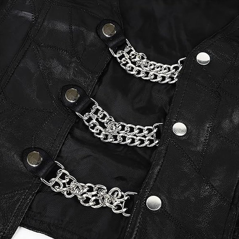 CALFOVERA Black PU Leather Motorcycle Vest Extenders, Punk Style