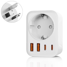 Oliveria Adapter Australia, 5 in 1 Travel Adapter Australia with 1 AC & 2 USB-C & 2 USB-A (3.4A), Adapter China New Zealand Germany Plug, Adapter Argentina Fiji, Travel Plug Type I