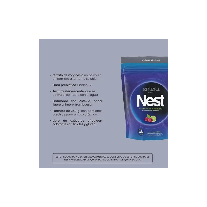 Entera Pharma Nest, Citrato De Magnesio, 340g Sabor Limon-frambuesa