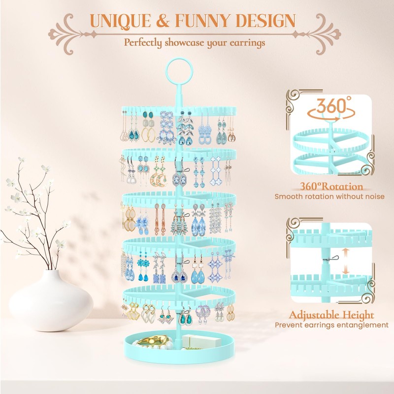 iDavosic.ly 5 Tier Rotating Earring Holder Organizer with Metal Tray,