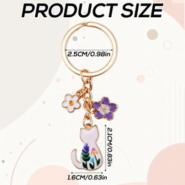 Mikovivi Cat Keychain, Cute Bag Charms Enamel Flower Kawaii Cat Key Chains Japanese Keyring Garden Decoration for Car Keys Purse Handbags Girls Women Gift DIY Crafts Accessories