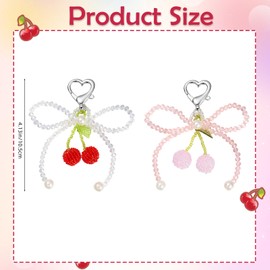 HUAAPLEGO 2Pcs Cute Bowknot Cherry Keychains for Women Alloy Aesthetic Bow Bag Charms for Backpack Decoration Purse Accessories Gift