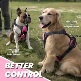 VIVAGLORY Easefit No Pull Dog Harness with Handle & Front Clip, No Pull & Heavy Duty for Puppy Pet, Dog Harness for Training & Walking, S, Pink