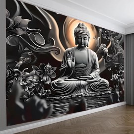 FENDROM Meditation Tapestry,Black Lotus Spiritual Gloden Buddha Zen Happiness Wall Hanging Large Tapestries Psychedelic Wall Art Decorations for Bedroom Living Room Dorm