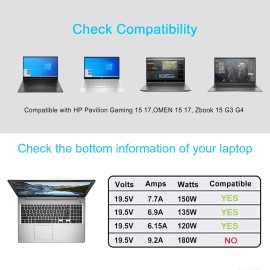 Unbranded 150W 19.5V Laptop Charger for HP Pavilion Gaming 15 17 AC Power Adapter 4.5*3.0