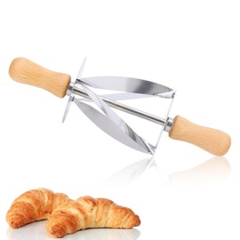 Croissant Dough Cutter, Croissant Dough Rolling Pin Dough Cutter Stainless Steel Dough Pastry Wheel Rolls Discs Croissant Rolls Discs with Wooden Handle Bread Dough Cutter