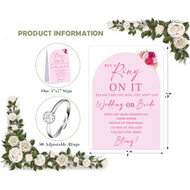 Pink Floral Don't say Bride or Wedding Game, Put a Ring on It Bridal Shower Game with 50 Fake Rings, Modern Bridal Shower Decorations, Wedding Shower or Bachelorette Party Supplies - 05