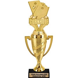 Crown Awards Cornhole Trophy, 14" Gold Cup Cornhole Trophies with Free Personalization, 10 Pack