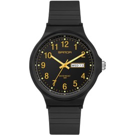 Waterproof Watches for Women Black Ladies Female Easy to Read with Second Calendar Day Date Hand Analog Quartz Wrist Watch Luminous Colorful Simple Minimalist Design