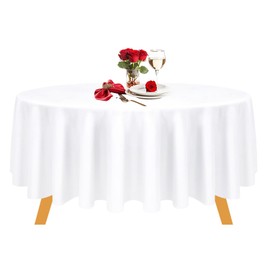 Trimming Shop 120 Inch Round Table Cloth Polyester Linen Tablecloth Circular Table Cover, Washable & Wrinkle Resistant Tablecloth for Home Christmas Wedding Picnic Party Decoration, White, 1pc