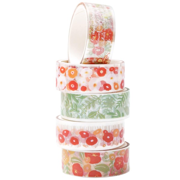 YUBBAEX 5 Rolls Floral Washi Tape Set PET Decorative Flowers