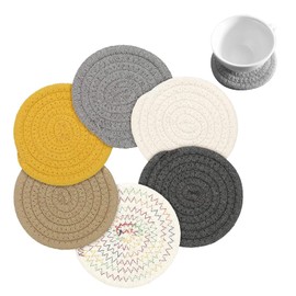 Tmtop Coasters Water Absorbing Coasters Heat Resistant 6 Piece Set Diameter 4.3 inches (11 cm) Insulation Pad Thick Round Stylish Hand Woven Cotton Woven Tea Bad Cup Coaster for Drinking Coffee Kitchen (A Type)