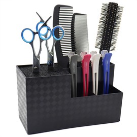 Flytreal Barber Scissor Shear Holder Box, Hair Salon Barber Supplies Acessories Tool Station Desk Organizer Case, Combs Clips Scissors Holder Storage for Stylist Groomers Hairdressers (H/L-Black)