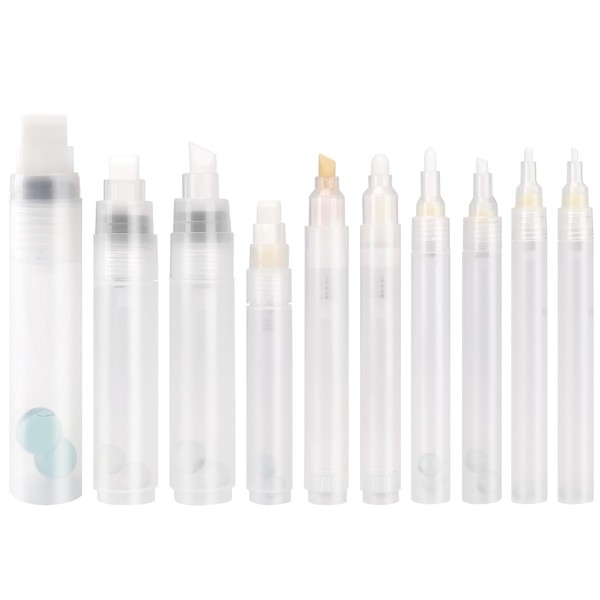 FULIBAO 10 Pack Refillable Paint Pen Empty Marker [1mm-15mm], Clear