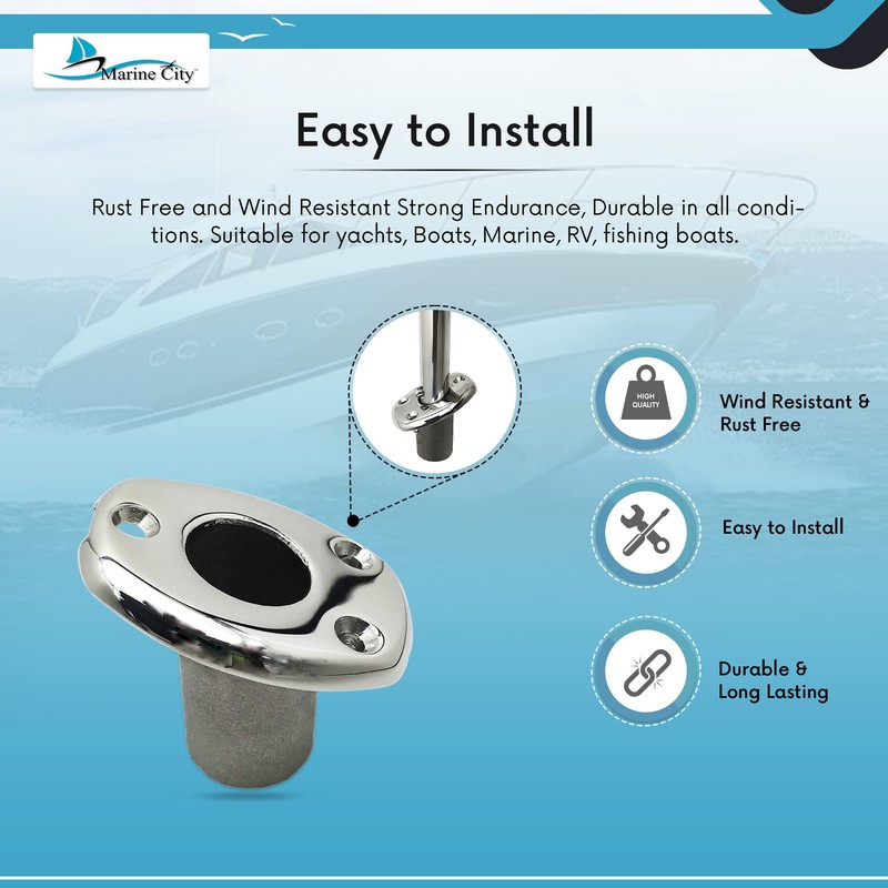 MARINE CITY Deck Flush Base Flag Socket, 316 Stainless Steel,