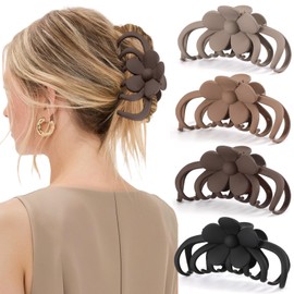 4PCS Flower Claw Clips for Women, 5 Inch Extra Large Claw Clip, Hawaiian Plumeria Large Hair Clips, Non-slip Claws Hair Clip for Thick Thin Hair, Durable Strong Hold Hair Claw Clips, Hair Accessories