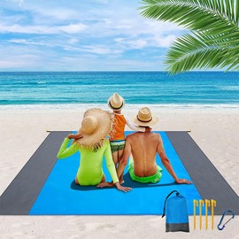 JZS Sand Free Beach Blanket, Oversized Lightweight Waterproof Large Picnic Mat with Storage for Travel Camping Hiking Picnic with 4 Corner Pockets(Blue)