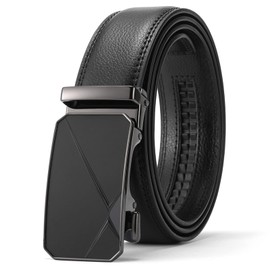 SENDEFN Men's Leather Belt, Belt Ratchet Automatic Buckle for Men's Jeans and Business Suit, Width 35 mm, Size Adjustable Belt, Diagonal black