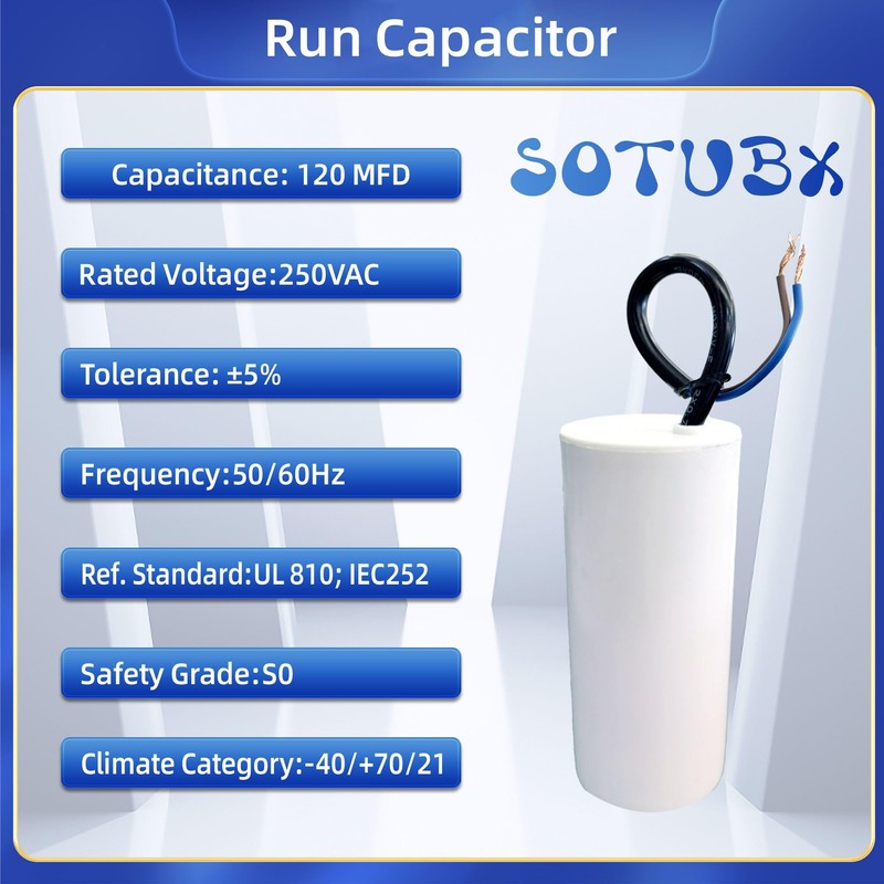 Sotubx 120uf CBB60 250 Volt Round Capacitor Replacement Part Plastic