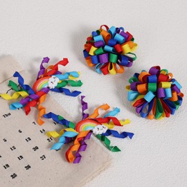 4pc Rainbow Korker Hair Bow Clips for Toddler Teen Baby Girls Curly Corker Ribbon Bow Alligator Barrettes Hairpins, Kids Birthday School Dress Decor Accessories Party Favor Gift