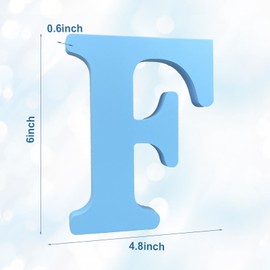 AOCEAN 6 Inch Blue Wood Letters Unfinished Wood Letters for Wall Decor Decorative Standing Letters Slices Sign Board Decoration for Craft Home Party Projects (F)