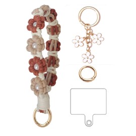 2Pcs Boho Macrame Keychain Wristlet Handmade crochet keychains for Keys Cute Daisy Flower Key Chain for Women Girls Fresh DIY Woven Finished Keyring Phone Holder Wristlet