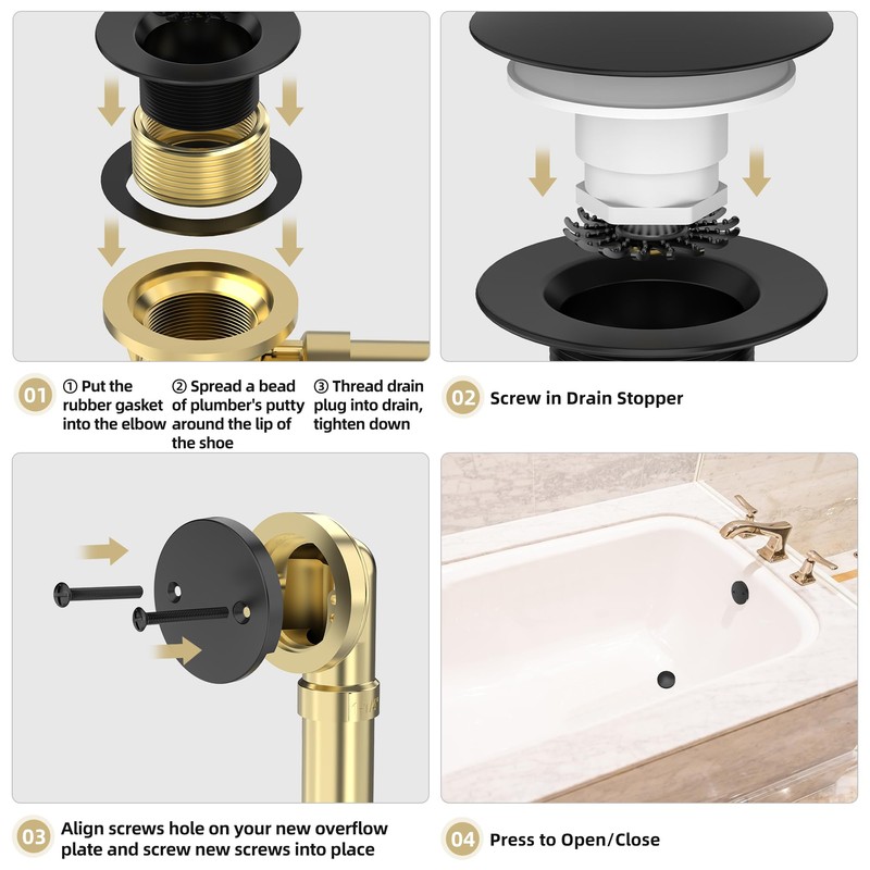 Sogmeter Matte Black Tub Drain Kit with Hair Catcher, Premium
