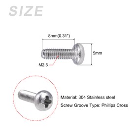 METALLIXITY 30pcs Machine Screws (M2.5x8mm) Phillips Cross Pan Bolts 304 Stainless Steel Furniture Mounting Mechanical Fasteners for Office Equipment