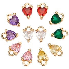 PH PandaHall 12pcs Cubic Zirconia Pendants 6 Colors Love Heart Charms Rhinestone Charms with Gold Bail Hanger for Earring Bracelet Necklace Choker Jewelry Making Valentine's Day Mother's Day Gifts