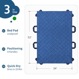 Positioning Bed Pad with 8 Reinforced Handles 2 Pack - 34″x52″, Reusable Incontinence Bed Pads for Elderly, Waterproof Transfer Sheets for Bedridden Patient Turning, Lifting & Repositioning, Navy Blue