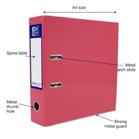 Oxford Premium A4 Lever Arch File, Pink Single Folder, Heavy Duty