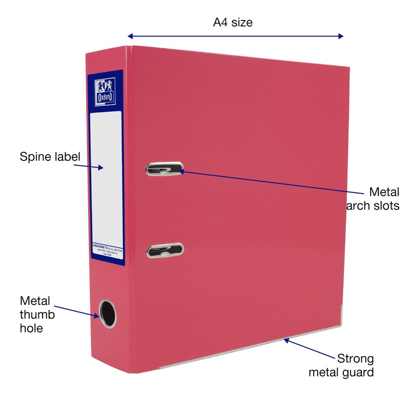 Oxford Premium A4 Lever Arch File, Pink Single Folder, Heavy