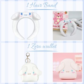 NlsqUK Cartoon Sanrio Headband Set, Cute Hair Accessories for girls, Cinamorol Gifts Include Headband Hair Ties Hair Clips Purse Stickers Necklace Bracelet