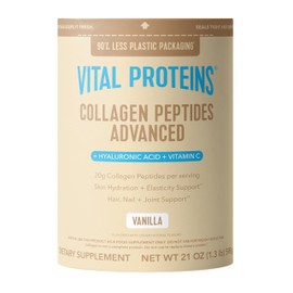 Vital Proteins Collagen Peptides Advanced, Hydrolyzed Peptides with Hyaluronic Acid and Vitamin C - Vanilla Flavor Powder, 21oz