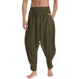 GUDEUBAI Mens Casual Harem Pants Baggy Elastic Drawstring Waist Aladdin Hippie Pant (3X-Large, A-Green)