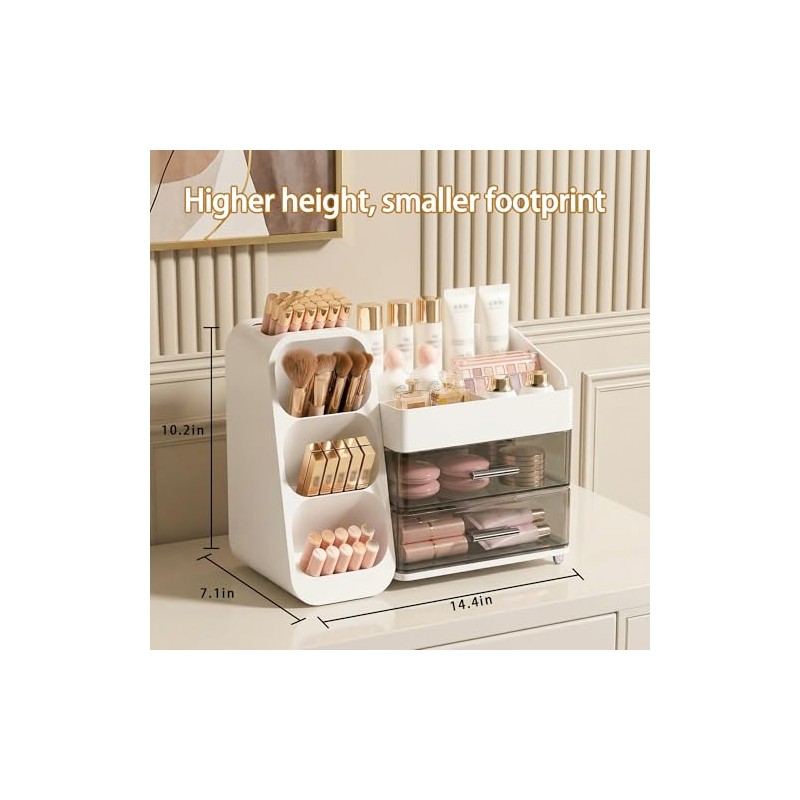 Large Capacity Makeup Organizer Countertop with Makeup Brush Holder for