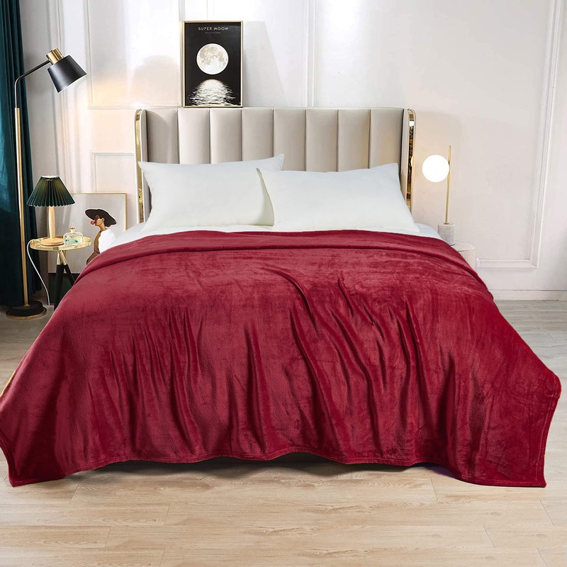 BYTIDE Solid Color Flannel Fleece Queen Bed Blanket with Storage